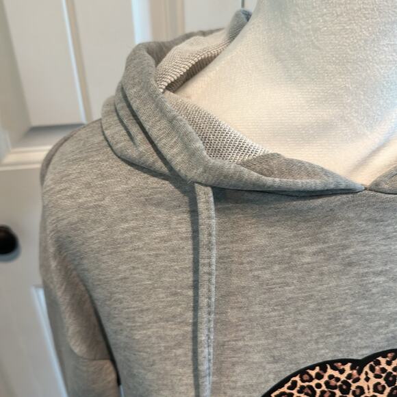 Leopard Print Lips Gray Medium Graphic Hooded Sweatshirt Dress NWOT - Picture 4 of 12